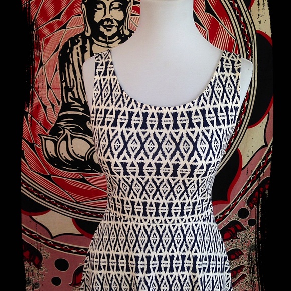 Divided Geometric Print Black & White Skater Dress - Picture 5 of 7
